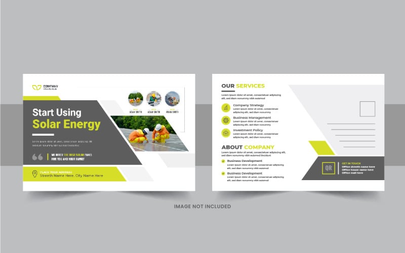Solar panel energy services postcard template, green energy eddm postcard design layout Corporate Identity