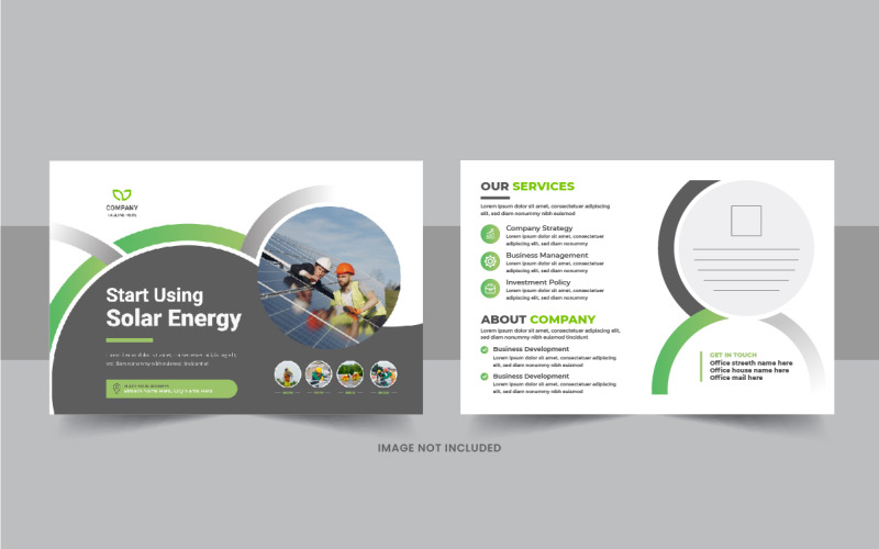 Solar panel energy services postcard template, green energy eddm postcard layout Corporate Identity