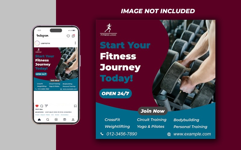 Yoga Fitness Gym Promotional Social Media PSD Raster Banner Template - Template 07