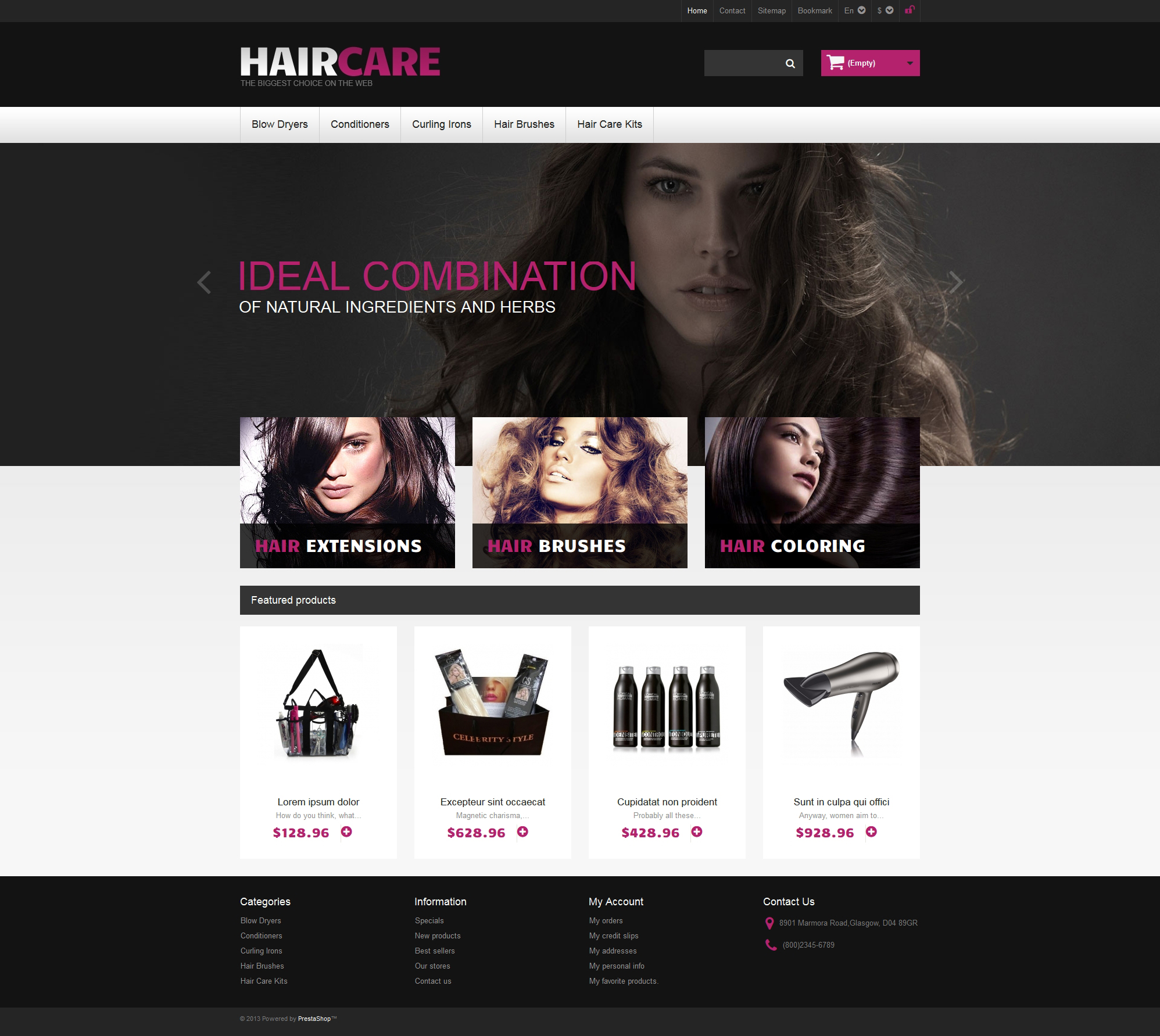 "Ideal Hair" - адаптивний PrestaShop шаблон №46632 - скріншот
