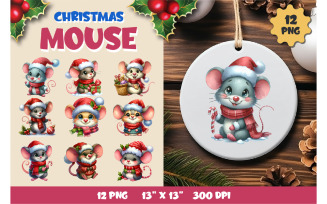 Christmas mouse, Watercolour, PNG.