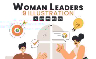 9 Businesswomen Leadership Illustration