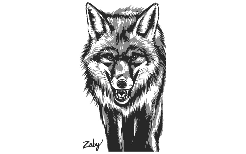 A black and white drawing of a fox Illustration