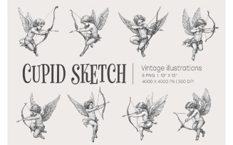 Cupid Sketch. Vintage Romantic clipart.