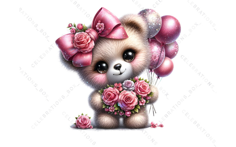 Free Baby Bear with Rose Clipart Illustration