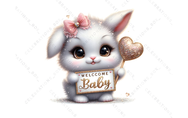 Free Baby Shower Bunny Clipart, Welcome Bunny Illustration