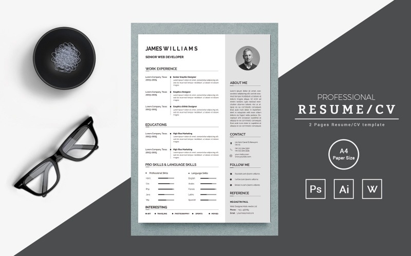 Jamers willim clean and creative resume template Resume Template