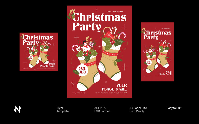 Red Christmas Party Flyer Corporate Identity