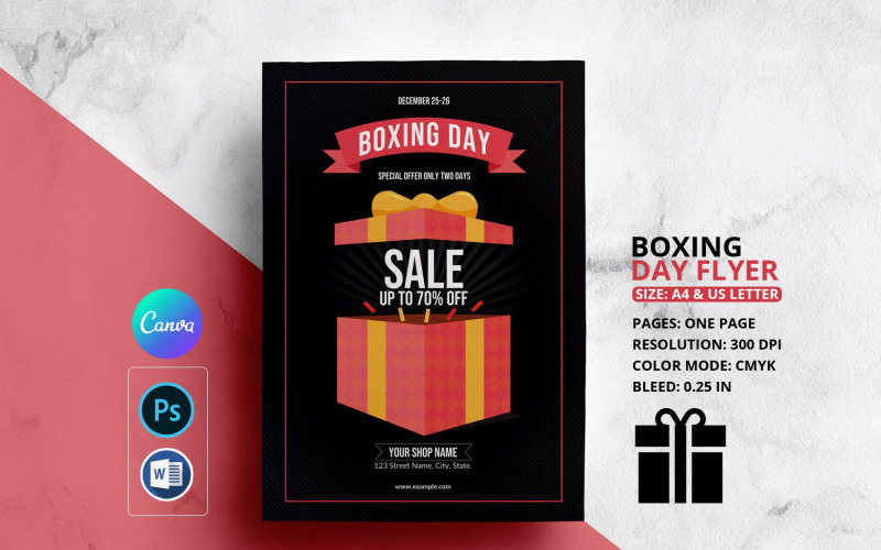 Boxing Day Sale Flyer Template. Word, Psd & Canva Corporate Identity