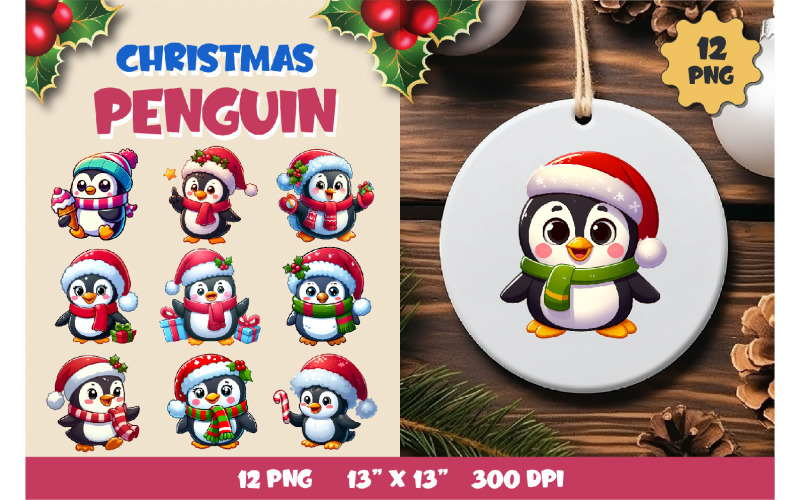 Christmas penguin. Clipart, PNG. Illustration