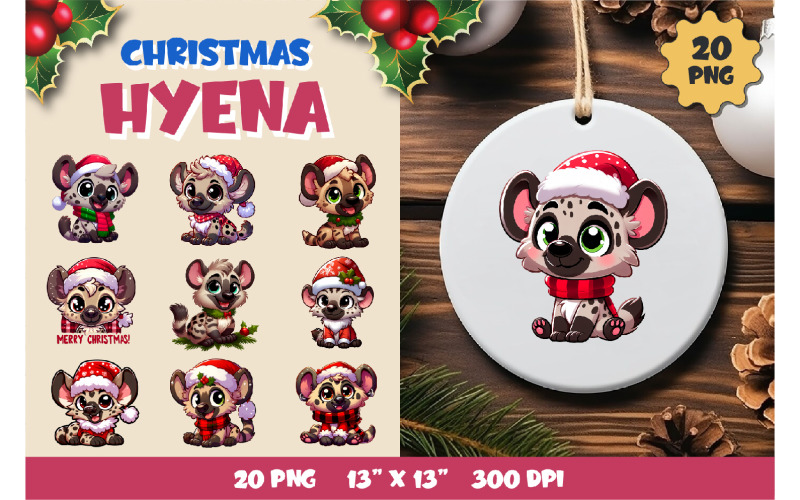 Cute Christmas hyena. Clipart, PNG. Illustration