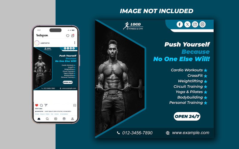 Yoga Fitness Gym Promotional Social Media PSD Raster Banner Template - Template 18