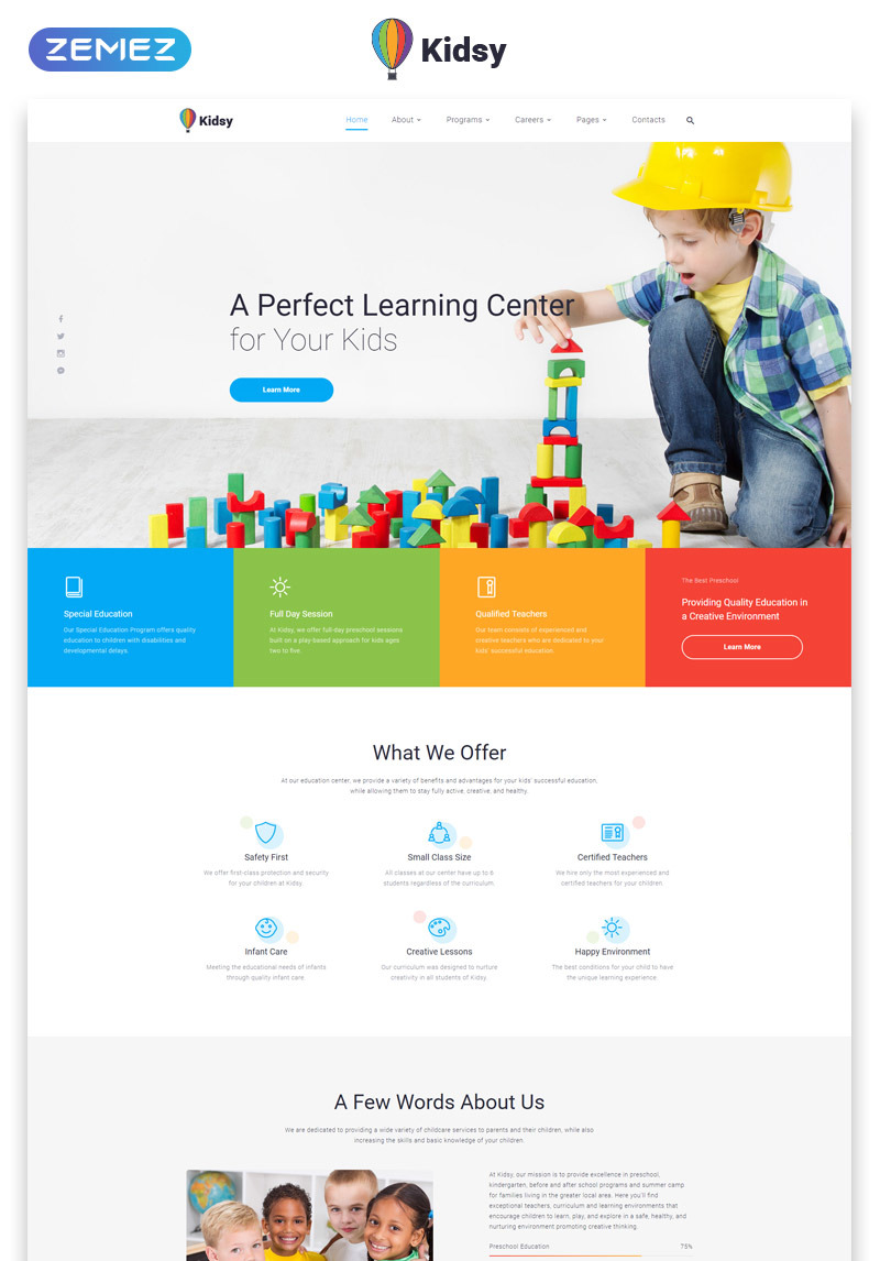 Perfect learn. Kidsy. Learning Centers website Template.