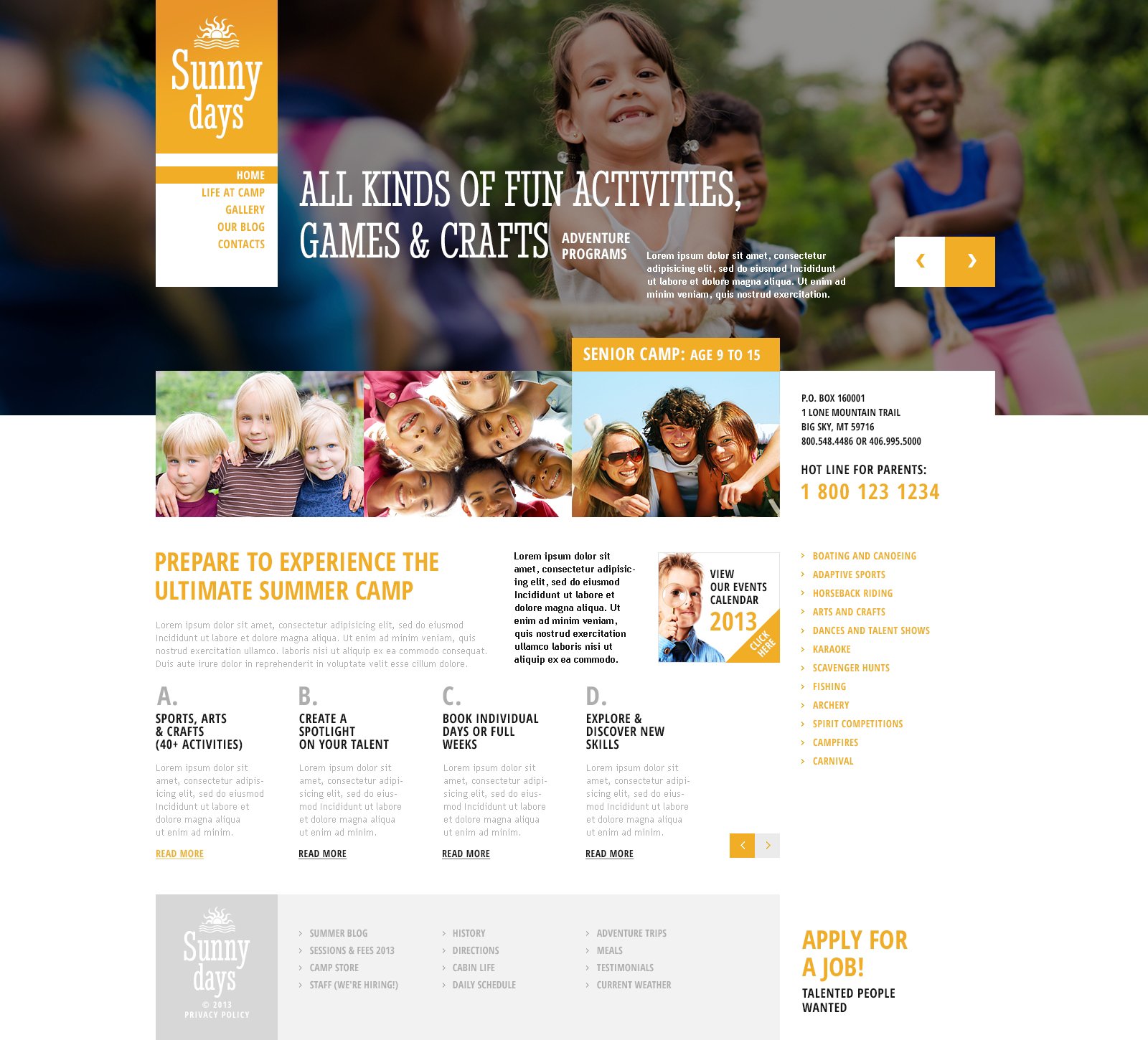 Tema De WordPress Responsive para Sitio de Campamentos de verano #46732