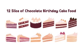12 Slice of Chocolate Birthday Cake Food