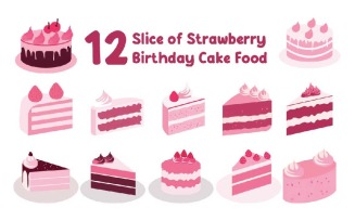 12 Slice of Strawberry Birthday Cake Food