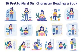 16 Pretty Nerd Girl Character Reading a Book