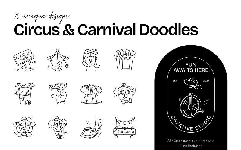 Circus And Carnival Doodle Icons Icon Set