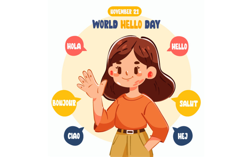 World Hello Day Greetings Speech Bubbles Illustration