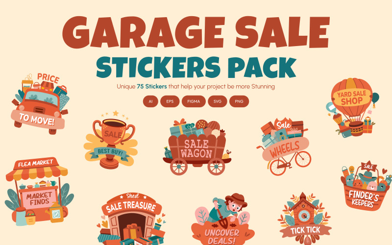 Garage Sale Flat Stickers Icon Set