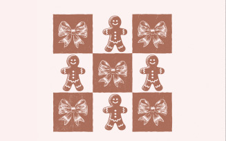 Retro Checkered Gingerbread Man PNG, Cute Christmas PNG, Vintage Distressed Christmas, Holiday