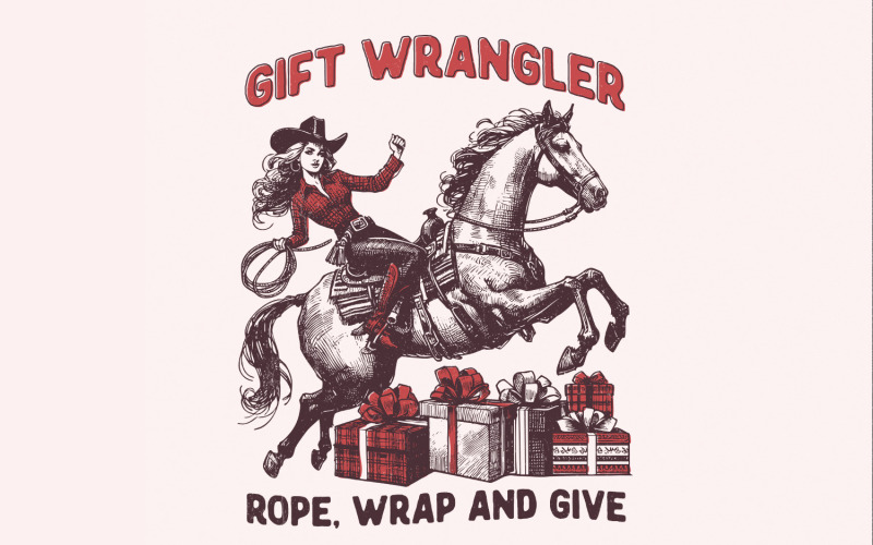 Retro Christmas Cowgirl PNG, Western Christmas Digital Download, Vintage Cowboy Santa, Sublimation Illustration