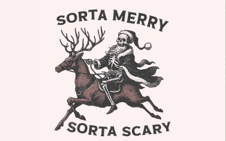 Sorta Merry Sorta Scary PNG, Skeleton Christmas PNG, Festive Clipart, Cute Skeleton Art, Halloween