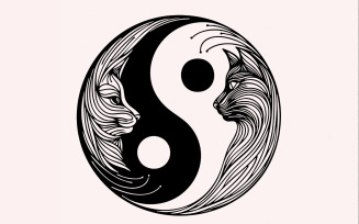 Yin Yang Cats png, Cat Silhouette, Vintage Cats, Black White Cat Clipart, Cute Cats png, Yinyang