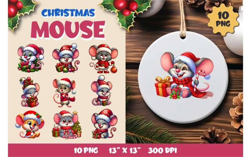 Cute Christmas mouse, Clipart, PNG. Illustration