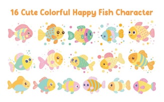 16 Cute Colorful Happy Fish Character