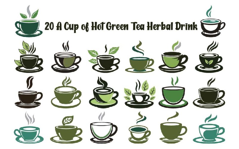 20 A Cup of Hot Green Tea Herbal Drink Illustration