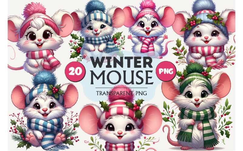 Cute winter mice, Clipart, PNG. Illustration