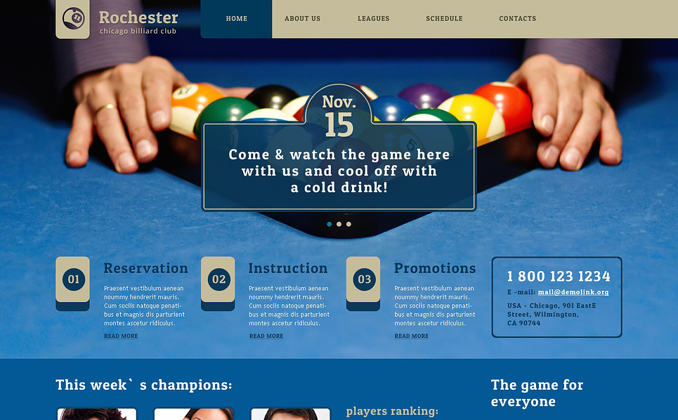 Billiards Responsive site Template 46827