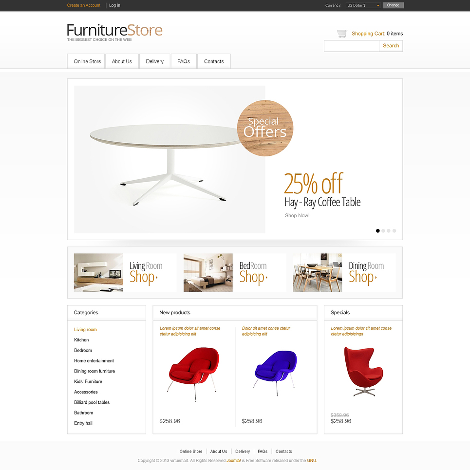 Minimalistic Furniture Store VirtueMart Template New Screenshots BIG