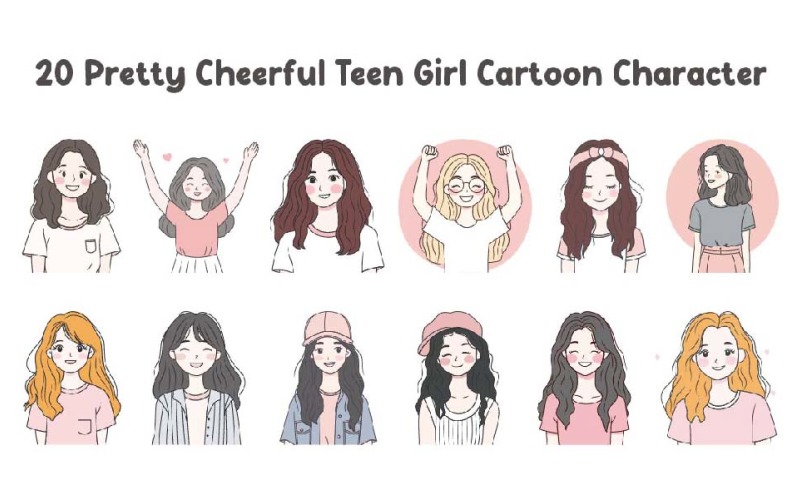 20 Pretty Cheerful Teen Girl Cartoon Character Illustration