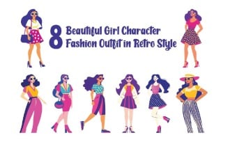 8 Beautiful Girl Character Fashion Outfit in Retro Style