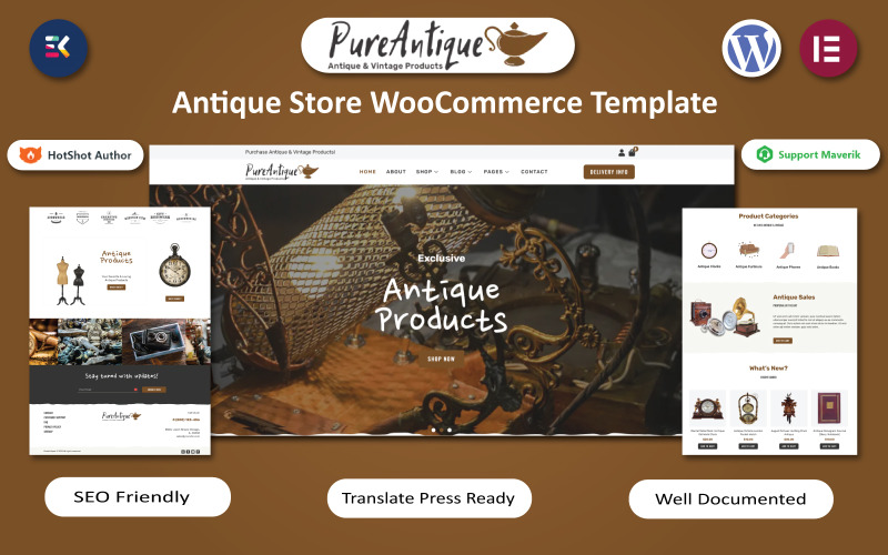 Pure Antique - Antique & Art Gallery Store WooCommerce Elementor Template WooCommerce Theme