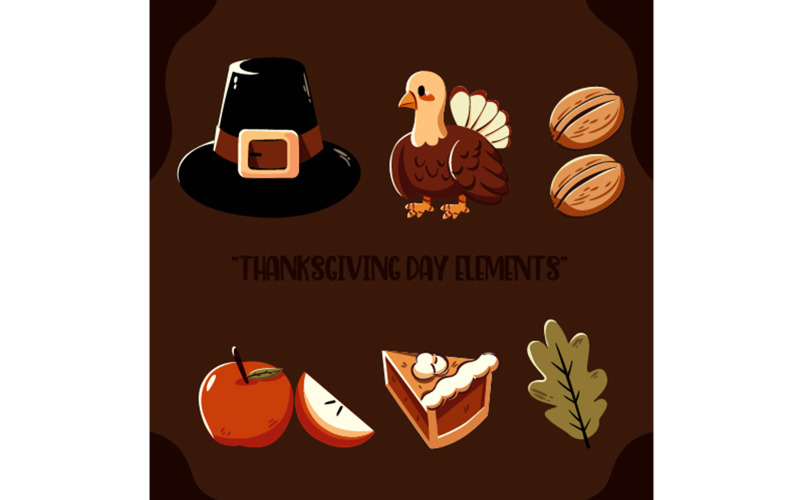 Turkey Set with Thanksgiving Elements Illustration