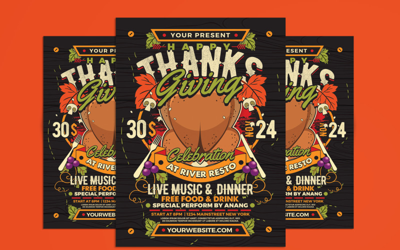 Thanksgiving Dinner Celebration Flyer Poster Corporate Identity