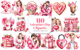 Watercolor Happy Valentines Day Cliparts Bundle
