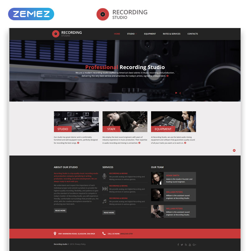 Plantilla Web "Recording Studio - Music Minimal Responsive HTML" #46915