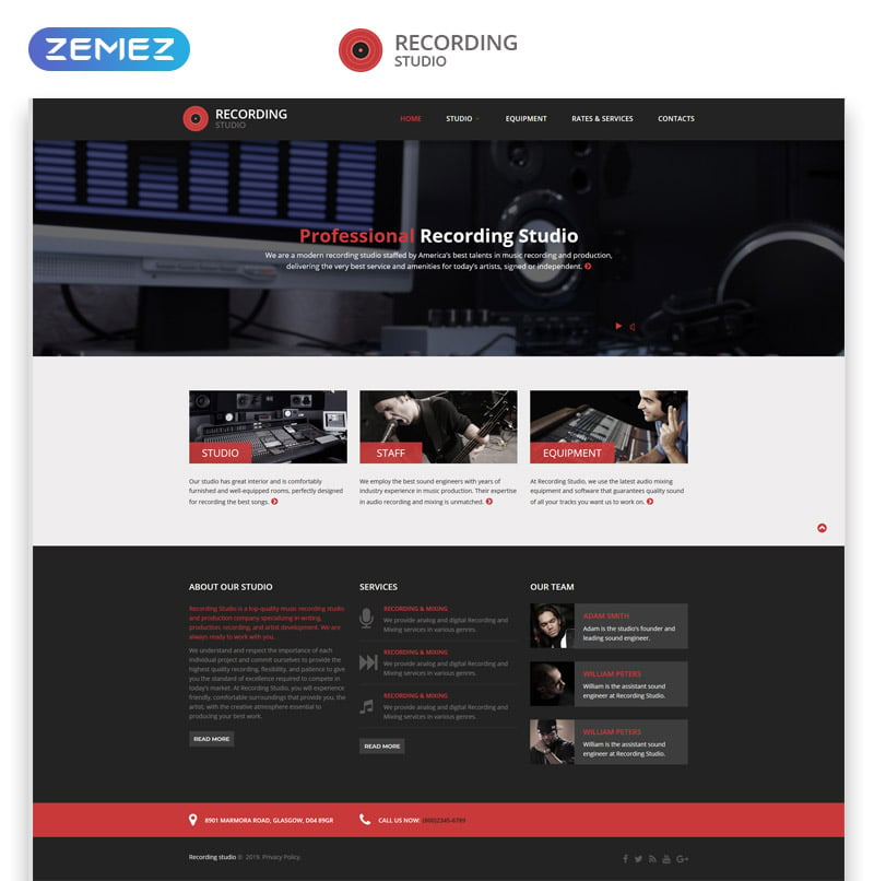 Recording Studio Responsive Website Template 46915