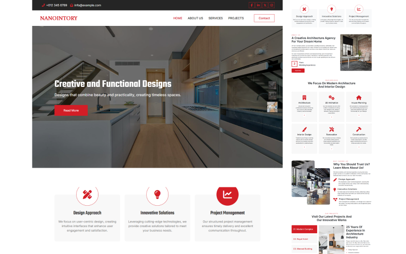 Nanointory – A Free Interior Design Website HTML Template Website Template