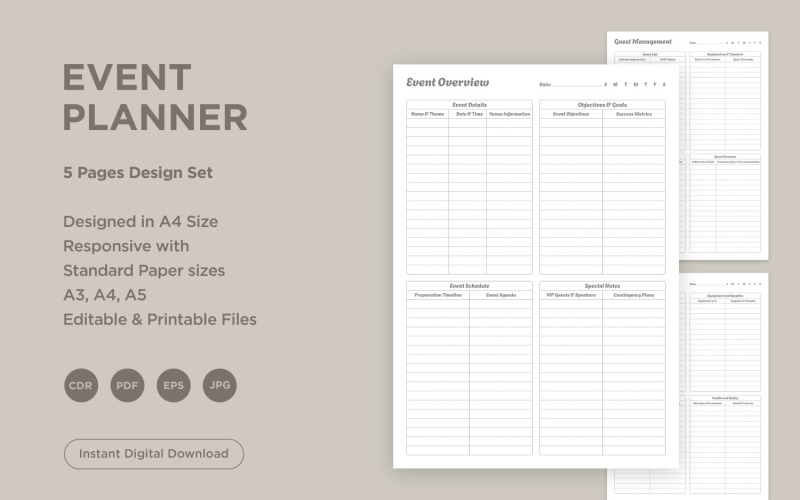 Event Planning Pages Set V-13 Planner