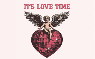 It's Love Time png, Valentine's Day Png, Retro Cupid Png, Heart Xoxo Png, Disco Heart Png,