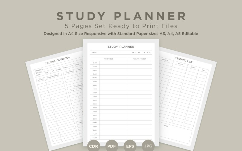 Study Planning Pages Set V-11 Planner