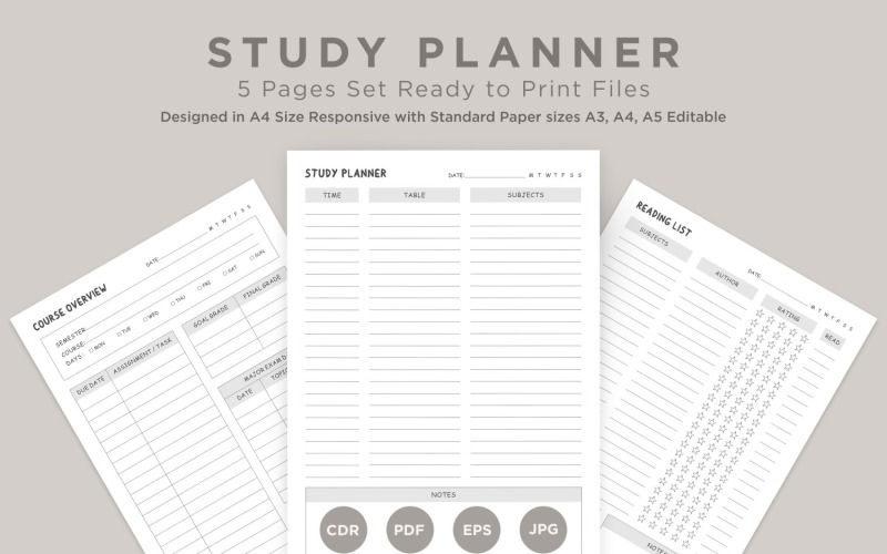 Study Planning Pages Set V-17 Planner