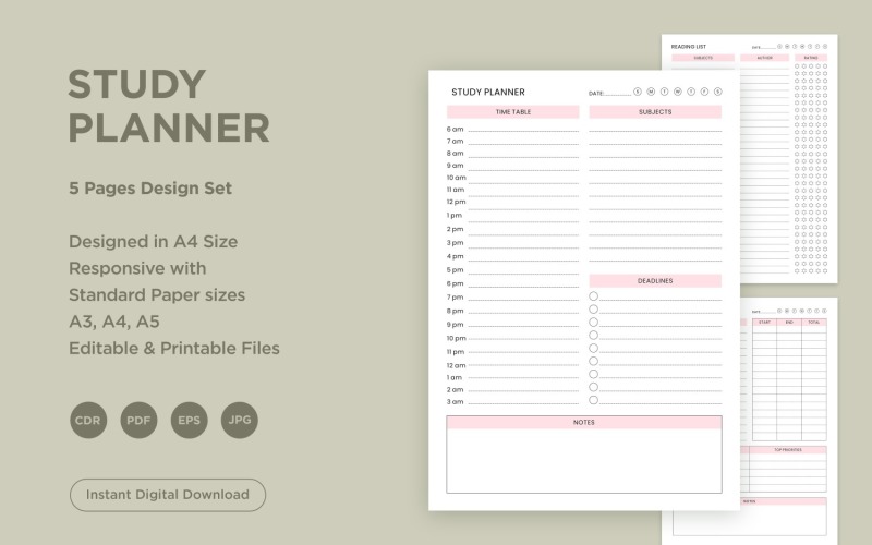 Study Planning Pages Set V-18 Planner