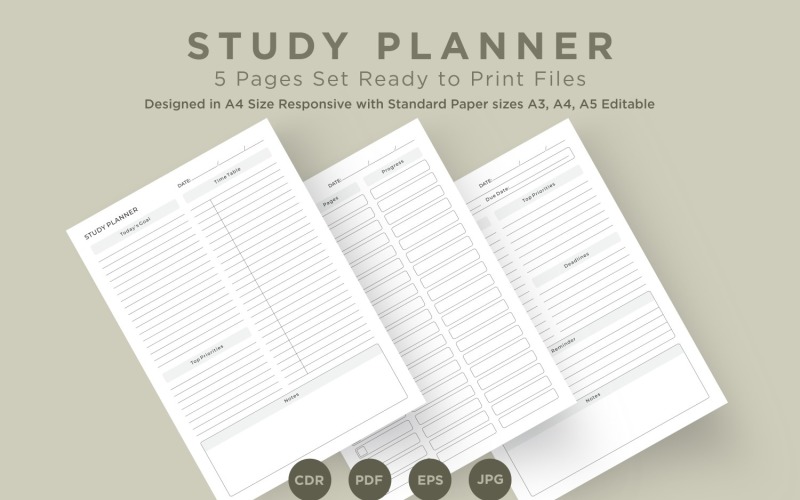 Study Planning Pages Set V-19 Planner