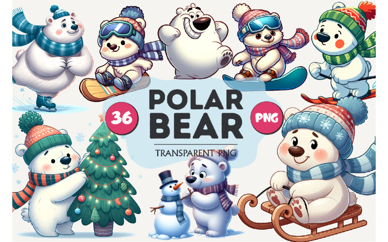 Cute Polar bear. Clipart, PNG. Illustration